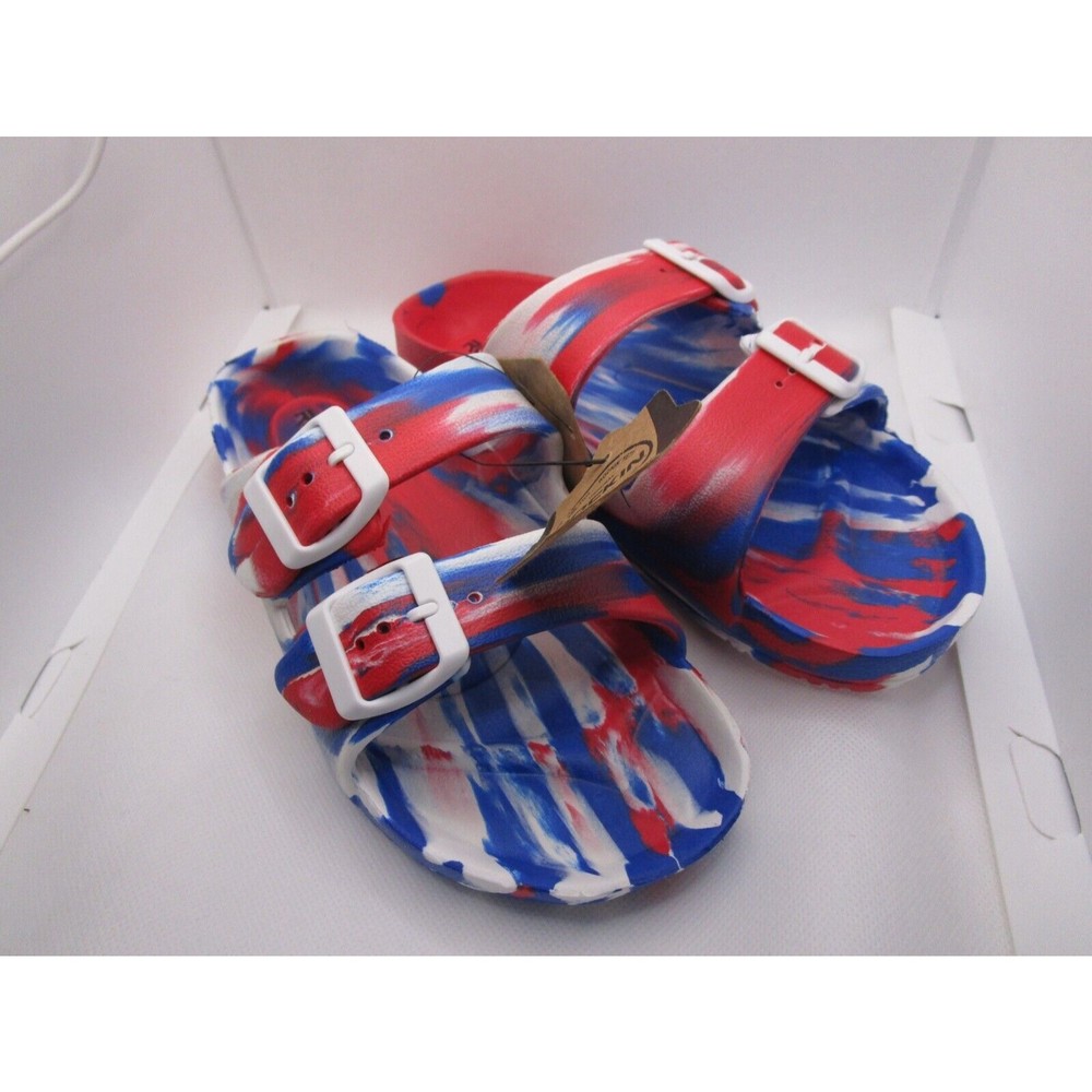 Rockin Footwear Unisex Huntington Buckle Slides red white blue marbled NWT 36 XS